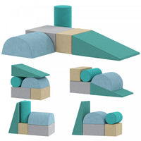 Qaba Climbing Toys For Toddlers, 5-piece Soft Foam Climbing Blocks Set With Removable Cover, Indoor Activity Play Set For Crawling, Sliding And Playing, Blue/green