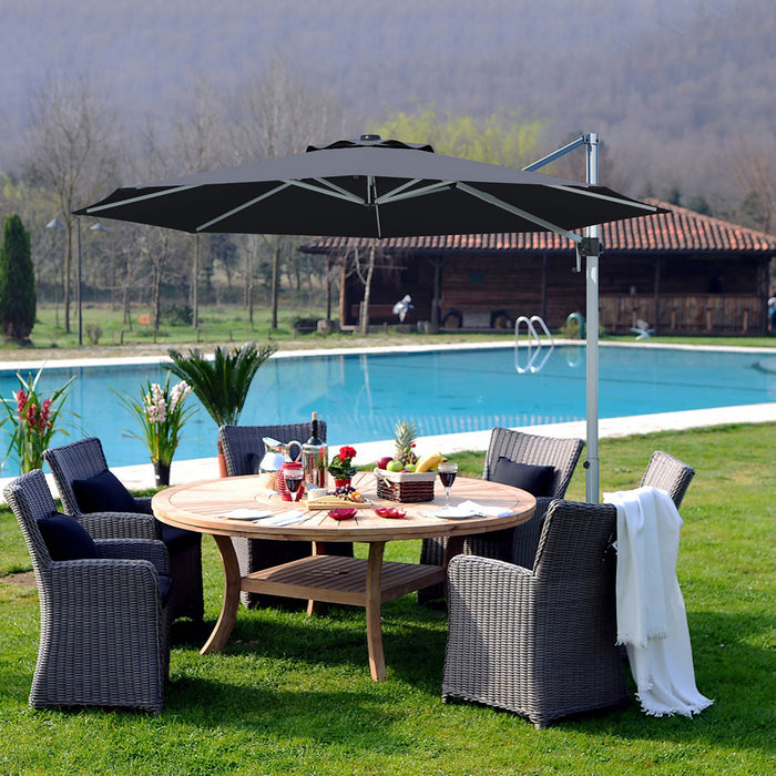 Costway 11' Patio Cantilever Offset Umbrella 360° Rotation Aluminum Tilt Grey