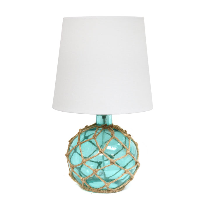 Marelle Netted Jute & Glass Table Lamp, Teal, 14.75\"H