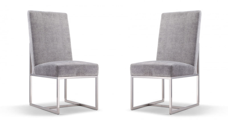 Element Modern Velvet Metal Dining Chair in Gray - Set of 2