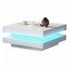 Ryan Rotating Coffee Table with LED Lighting and 360° Swivel Top,White | Ryan table basse pivotante – table basse avec eclairage LED et plateau rotatif a 360°, blanc