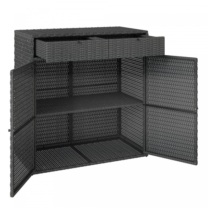 Outsunny Wicker Outdoor Storage Cabinet with 2 Drawers, Shelves, Dark Grey