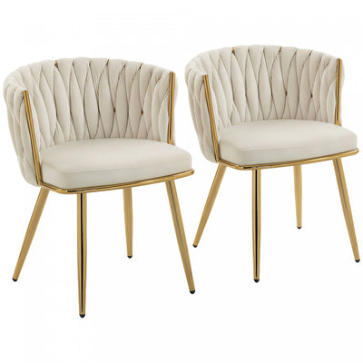 HOMCOM Dining Chairs Set of 2, Velvet Upholstered Kitchen Chairs, Cream