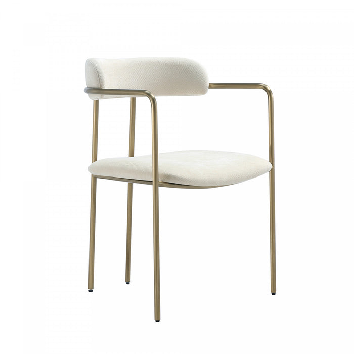 Serene Mid-Century Modern Metal Upholstered Dining Chair in Alabaster