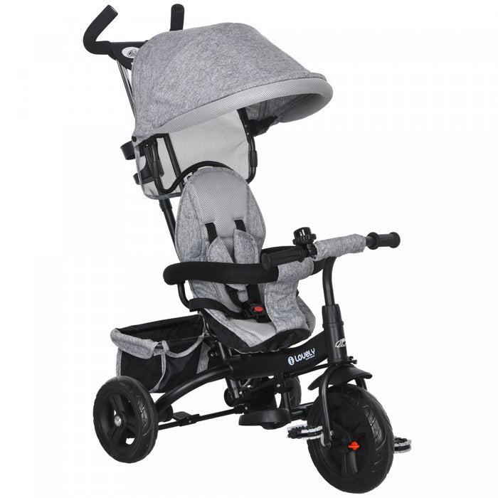 Qaba Toddler Tricycle, 6 In 1 Baby Bike Stroller With Foldable Canopy, Storage Basket, 5-point Safety Harness, Kids Trike For 1-5 Years Old, Grey