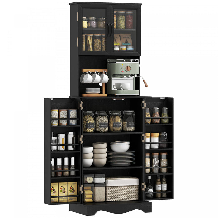71\" Kitchen Pantry Cabinet, Kitchen Hutch with 8 Door Shelves, Black