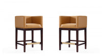 Kingsley Mid-Century Modern Wood Upholstered Counter Stool in Camel - Set of 2