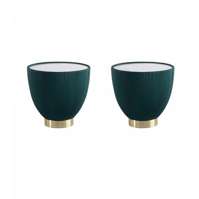 Anderson Modern Sintered Stone Top Upholstered End Table in Green - Set of 2 | Table d’appoint Anderson moderne avec plateau en pierre frittee et revetement en tissu, vert – Lot de 2