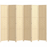 HOMCOM 6-Panel Room Divider, 5.6 FT Wall Divider, Natural Wood