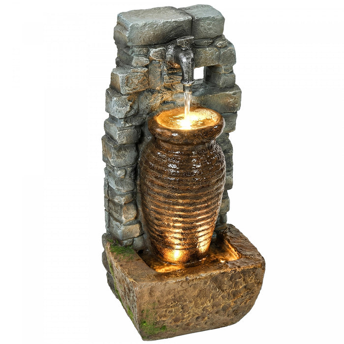 Outsunny Outdoor Water Fountain with LED Lights , Rustic