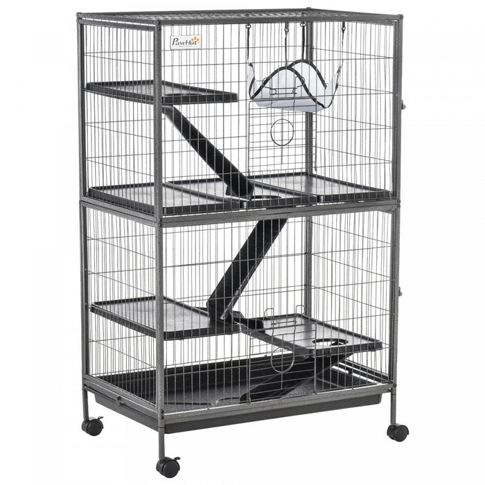 Pawhut Deluxe Small Animal Cage Rolling Pet Product Play House Home With Platform, Ramps, Slide Out Tray, 5-tier With Hammock And Universal Wheels For Pet Mink Chinchilla