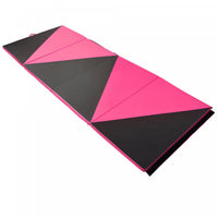 Soozier Folding Gymnastics Mat, Portable Exercise Pad for Yoga MMA, 4 Panels, Pink Black, 4'x10'x2