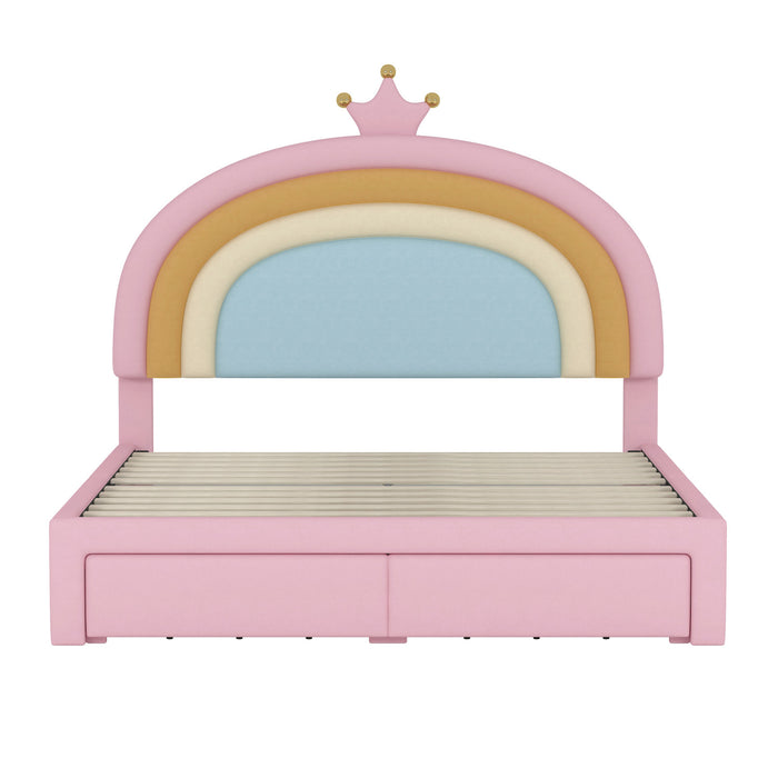 Maggie Upholstered Rainbow Princess Bed With Storage Drawer And Velvet Platform Frame,full Size,pink Full Bed