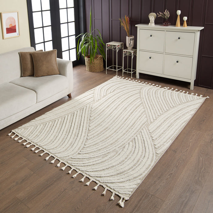 Quinto Brushed Beige Waves Shag Area Rug - 7'7\" x 10'