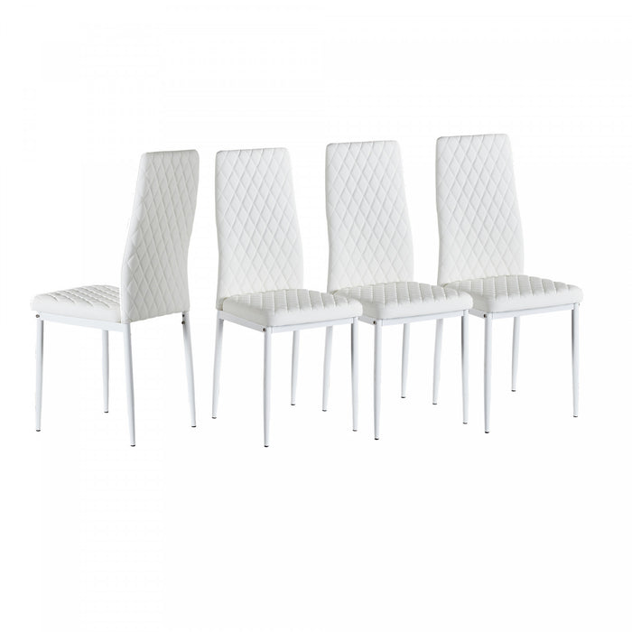 Ava Modern Diamond Grid Pattern Dining Chair Set (4-Pack) with Fireproof Leather and Metal Frame,White