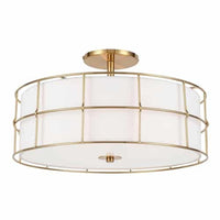Dainolite Alcala 3 Light Semi-flush Mount Aged Brass Finish White Shade Lamp