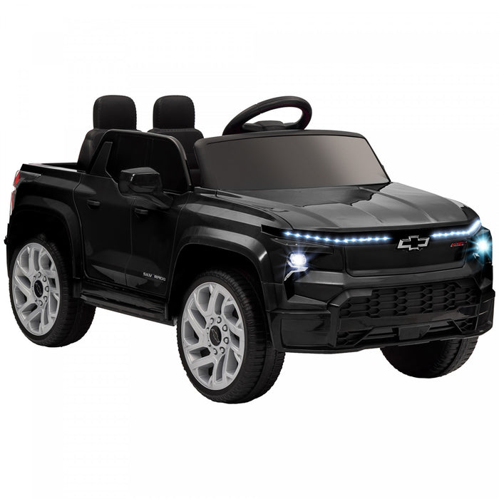 Qaba 12v Electric Car For Kids, Chevrolet Silverado Ev Rst Licensed Battery Powered Ride-On Kids Car With Parent Remote Control, Spring Suspension, Soft Start, Training Wheels, Black