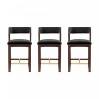 Patricia Modern Wood Upholstered Counter Stool in Black - Set of 3 