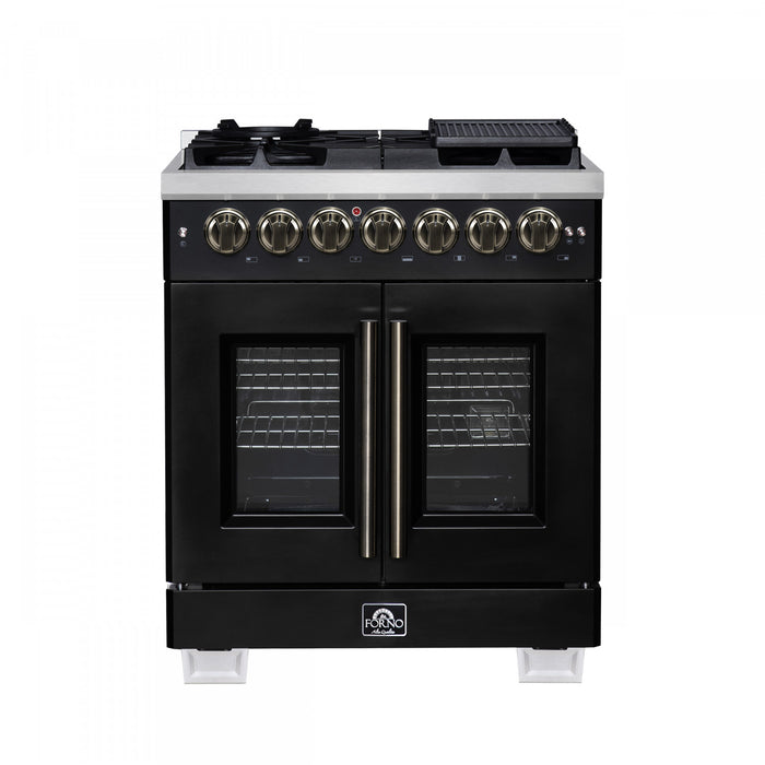 Forno Capriasca 30\" French Door Dual Fuel Range, Black, 4.32 cu. ft. - FFSGS6387-30BLK