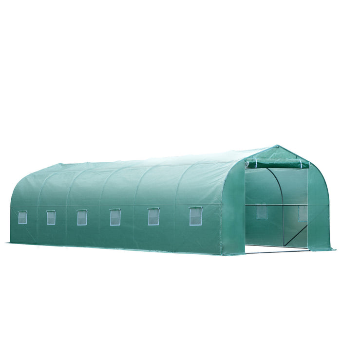 Outsunny 26'l X 10'w X 6.8' H Large Steeple Walk-in Greenhouse Outdoor Garden Plant Seed Tunnel Grow Tent Premium Steel Frame Green