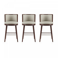 Evalyn Modern Wood Upholstered Barstool in Stone - Set of 3