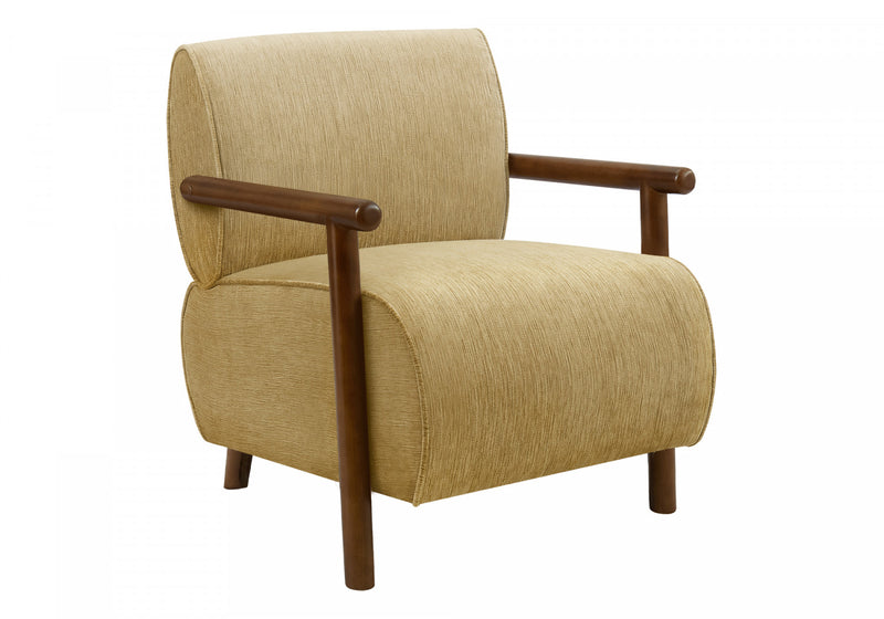 Monarch Specialties - Accent Chair, 31\"H, Upholstered, Living Room, Bedroom, Gold Fabric, Brown Walnut Wood