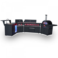 Forno All'Aperto Outdoor Kitchen with Black Countertop, 99,600 BTU, Bar Module & Pizza Oven - FODKT2568BLK 