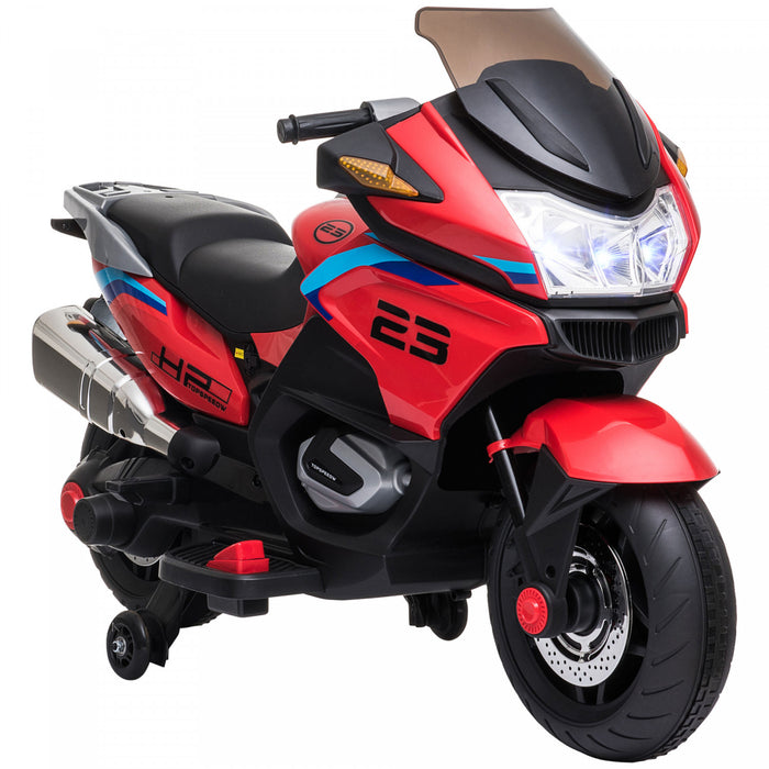 Aosom 12v Powered Ride-On Kids Motorcycle With Training Wheels, Battery-operated Motorbike For Kids With Lights, Music, Up To 3.7 Mph, Red