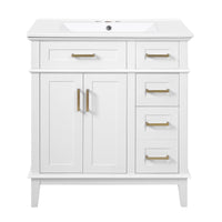 Savannah 30 Inch Bathroom Vanity with Ceramic Sink and Spacious Storage Cabinet, White 