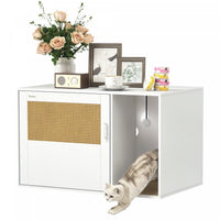 Pawhut Cat Litter Box Enclosure, Hidden Litter Box Furniture With Rattan Door, Scratching Pad, Non-slip Foot Pads, Cat Washroom End Table, 31.5