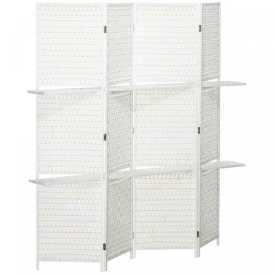 HOMCOM 6Ft 4 Panel Room Divider with Shelves, Partition Wall Divider, White