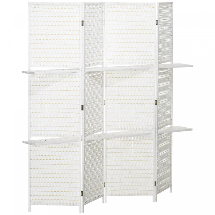 HOMCOM 6Ft 4 Panel Room Divider with Shelves, Partition Wall Divider, White