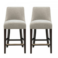 Beever Modern Chenille Wood Counter Stool in Taupe - Set of 2 Bar Stool 
