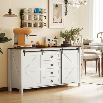 HOMCOM Farmhouse Sideboard Buffet Cabinet with Doors Cream White