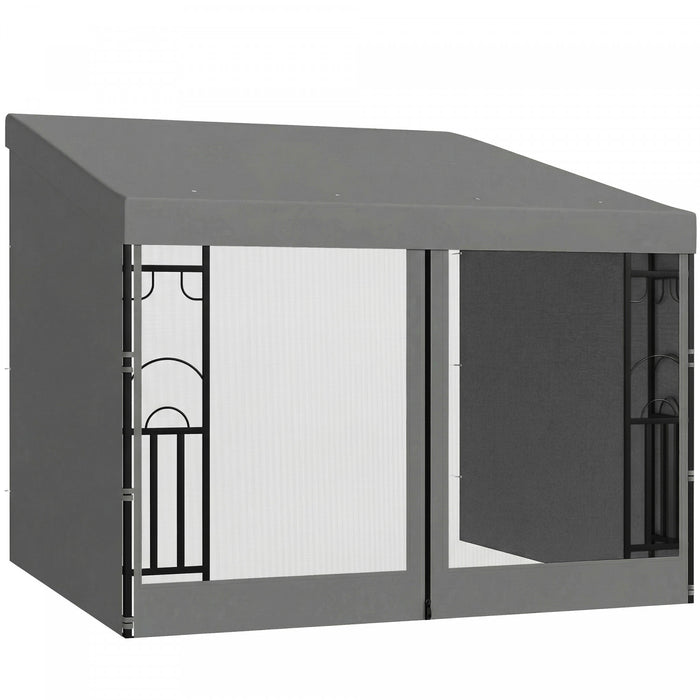 Outsunny 10' x 10' Wall Mounted Pergola Gazebo with Curtains and Nettings