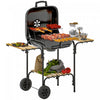 Outsunny Charcoal BBQ Grill, Portable Grill with 1840 cm² Cooking Area, Storage Shelves, Adjustable Air Vent, Locking Lid, Wheels for Garden Party Outdoor Cooking, Black