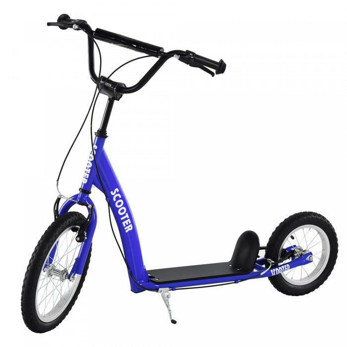 Aosom Kids Scooter For Age 5+, Youth Kick Scooter With Adjustable Handlebar, Front And Rear Dual Brakes, Inflatable Wheels, Blue