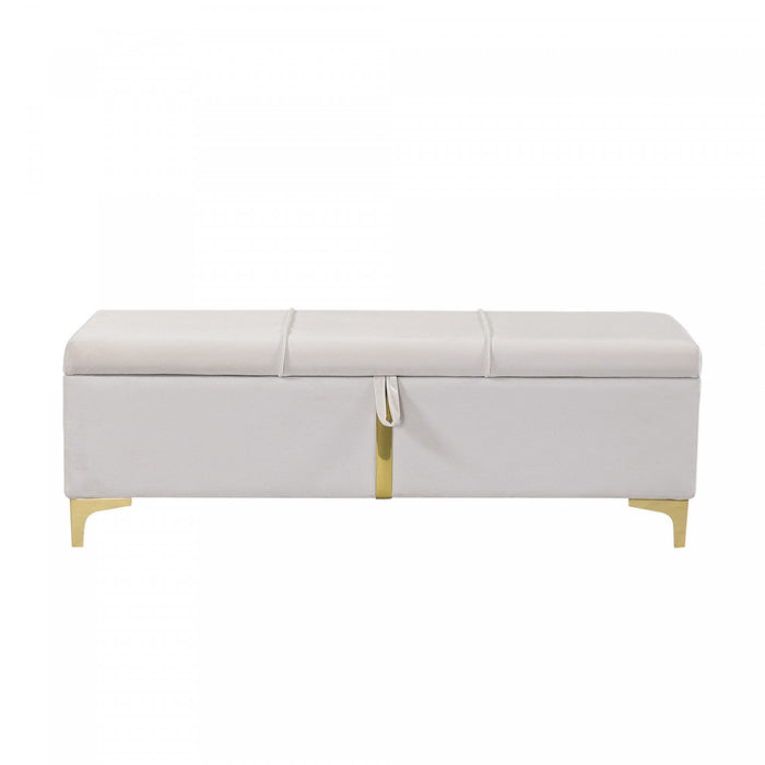 Tony Soft Velvet Upholstered Storage Ottoman Bench With Metal Legs,beige