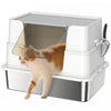 PawHut XL Stainless Steel Cat Litter Box with Lid, Extra Large Covered Cat Litter Box for Indoor Kittens with Filp Top, Scoop, Easy Clean, Non-Sticky, No Leakage, Light Grey