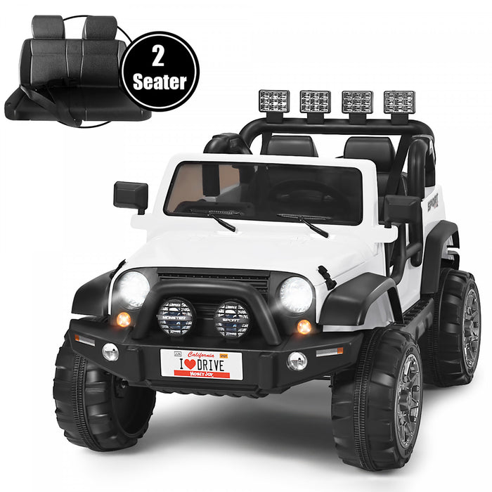 Costway 12v Kids Ride On Car 2 Seater Truck Rc Electric Vehicles W/ Storage Room White