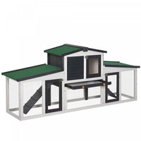 Pawhut Rabbit Hutch, 2-tier Wooden Bunny Cage With Double Runs, Removable Tray, Ramps, Asphalt Roof,