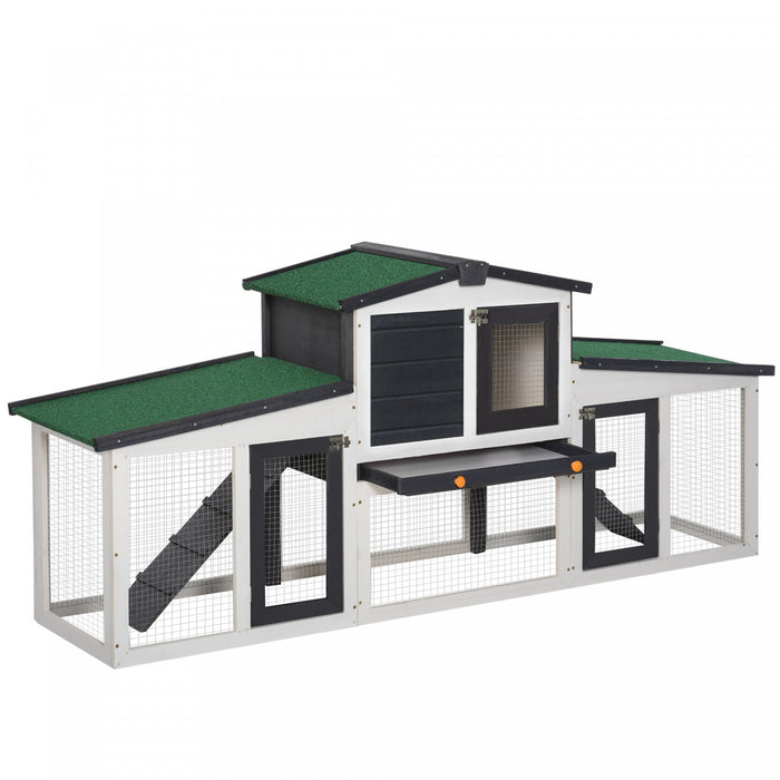 Pawhut Rabbit Hutch, 2-tier Wooden Bunny Cage With Double Runs, Removable Tray, Ramps, Asphalt Roof, For Rabbits, Guinea Pigs, 80\" X 18\" X 31.5\", Grey