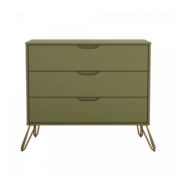 Rockefeller Mid-Century Modern 35\" Dresser in Olive Green (3-Drawer)