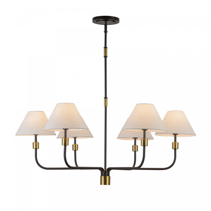 Providence 6 Light Chandelier, Black, Brushed Brass