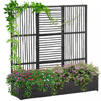 Outsunny Rattan Outdoor Planter With Trellis, Raised Garden Bed, Black
