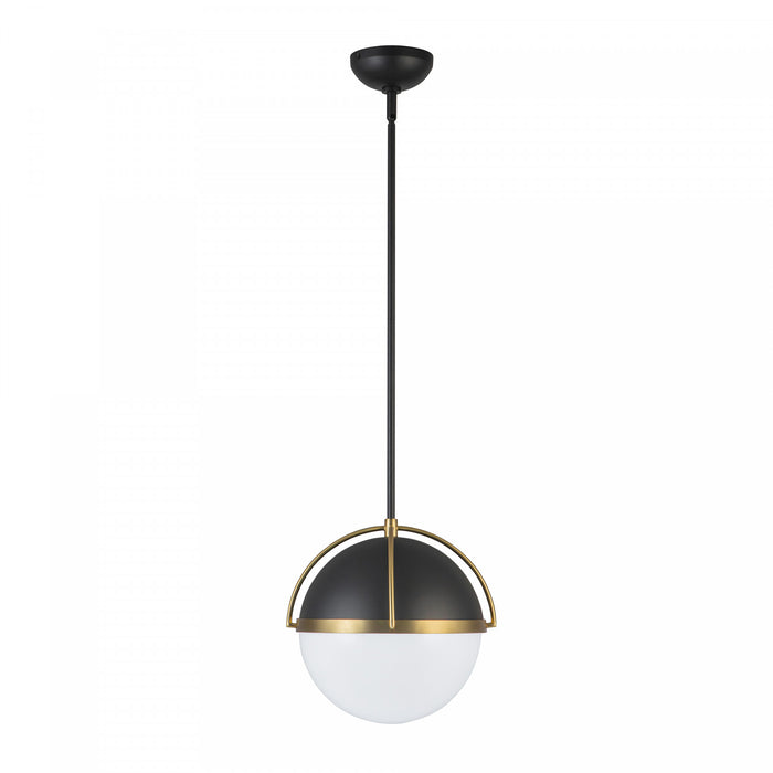 Dahlia 1 Light Pendant 15.4\", Black, Brushed Brass