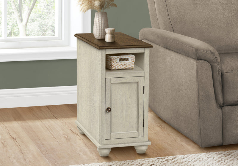 Accent Side End Table Bedroom Nightstand Narrow Storage Antique White Veneer Brown Veneer Traditional