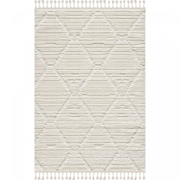 Quinto Lattice Large Cream Shag Area Rug - 7'7\" x 10'