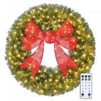 HOMCOM 36in Pre-Lit Christmas Wreath for Front Door with 3D Red Bow