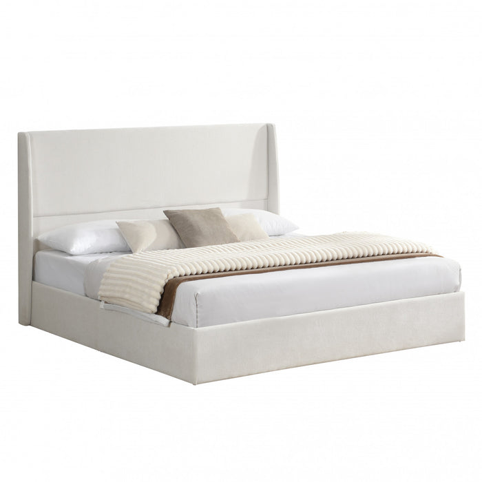 Liam Upholstered Platform Bed with Wingback Headboard,King Size,Beige King Bed